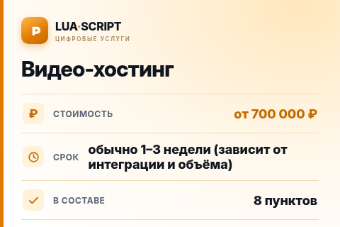 Видео-хостинг — цена, срок и состав услуги