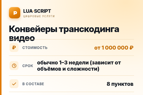 Конвейеры транскодинга видео — цена, срок и состав услуги