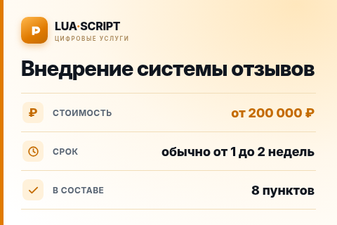 Внедрение системы отзывов — цена, срок и состав услуги