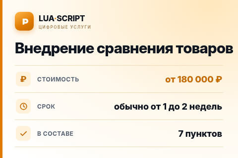Внедрение сравнения товаров — цена, срок и состав услуги