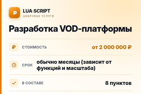 Разработка VOD-платформы — цена, срок и состав услуги