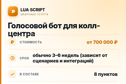 Голосовой бот для колл-центра — цена, срок и состав услуги