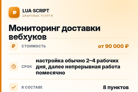 Мониторинг доставки вебхуков — цена, срок и состав услуги