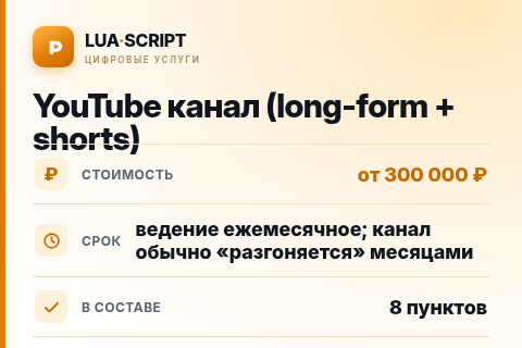 YouTube канал (long-form + shorts) — цена, срок и состав услуги
