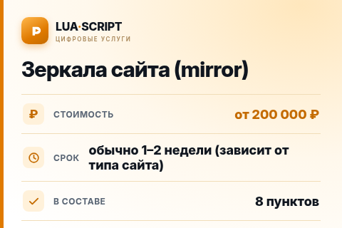 Зеркала сайта (mirror) — цена, срок и состав услуги